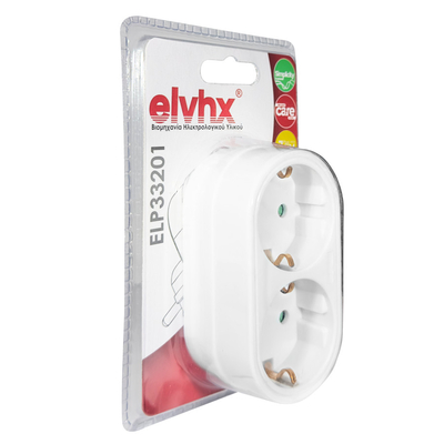 ELP33201 | ΑΝΤΑΠΤOΡΑΣ SCHUKO → 2Θ SCHUKO x16A max:3680W IP20 ΛΕΥΚΟ