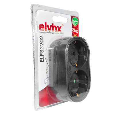 ELP33202 | ΑΝΤΑΠΤOΡΑΣ SCHUKO → 2Θ SCHUKO x16A max:3680W IP20 ΜΑΥΡΟ