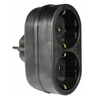 ELP33202 | ΑΝΤΑΠΤOΡΑΣ SCHUKO → 2Θ SCHUKO x16A max:3680W IP20 ΜΑΥΡΟ