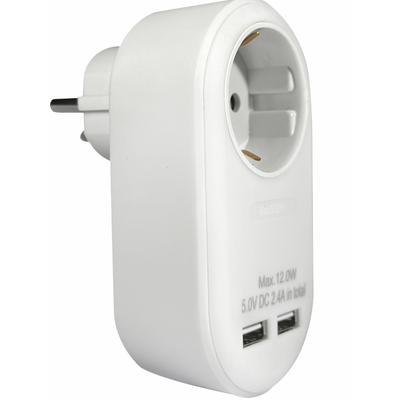 ELP37101 | ΑΝΤΑΠΤOΡΑΣ ΜΕ USB SCHUKO → 1Θ SCHUKO max:3680W IP20 ΛΕΥΚΟ