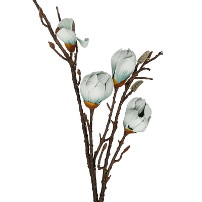 GloboStar® Artificial Garden LIGHT BLUE MAGNOLIA BRANCH 21420 Τεχνητό Διακοσμητικό Κλαδί Μπλε Μαγνόλια Y105cm