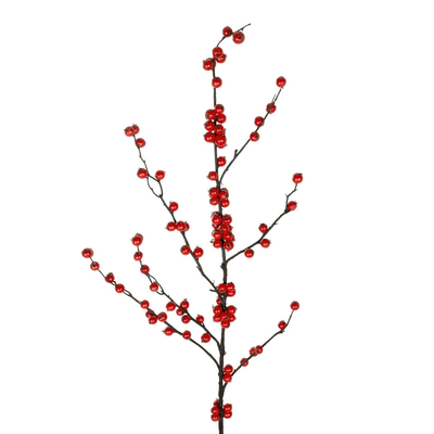 GloboStar® Artificial Garden RED HOLLY BERRIES FRUIT BRANCH 21429 Τεχνητό Διακοσμητικό Κλαδί Κόκκινο Γκί Y108cm