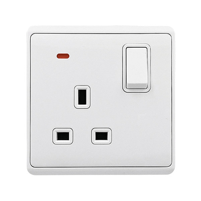 LONDON SINGLE SOCKET WITH 2P BUTTON SWITCH NEON WH