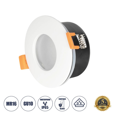 GloboStar® 60889 GASPAR Χωνευτό Στρόγγυλο Σποτ Οροφής για Λάμπα MR16/GU10 IP65 - Αλουμίνιο & Γυαλί - Φ8.5 x Υ4.2cm - Λευκό & Διάφανο - 5 Χρόνια Εγγύηση