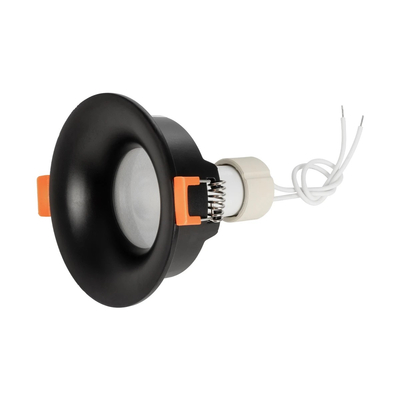 GloboStar® 60893 GASPAR Χωνευτό Στρόγγυλο Σποτ Οροφής για Λάμπα MR16/GU10 IP65 - Αλουμίνιο & Γυαλί - Φ8.5 x Υ3.5cm - Μαύρο & Διάφανο - 5 Χρόνια Εγγύηση