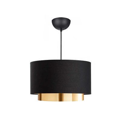 GloboStar® BASIL 204-0174 Μοντέρνο Κρεμαστό Φωτιστικό Kαπέλο Μονόφωτο 1 x E27 IP20 Μαύρο & Χρυσό Ύφασμα - Μ30 x Π30 x Υ20cm