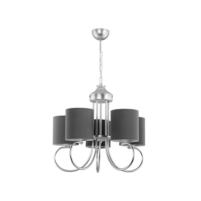 GloboStar® TRITON 203-0255 Vintage Κρεμαστό Φωτιστικό Καπέλο Πολύφωτο 5 x E27 IP20 Ασημί Μέταλλο με Γκρί Ύφασμα - Μ50 x Π50 x Υ48cm