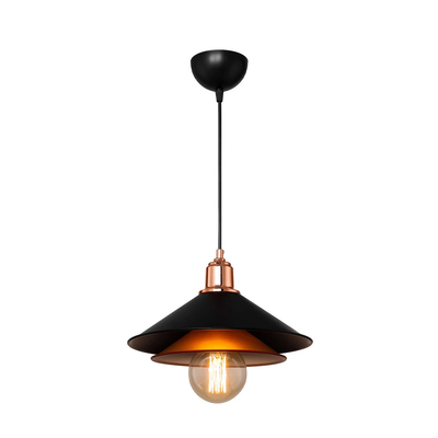 GloboStar® FERRO 203-0269 Μοντέρνο Κρεμαστό Φωτιστικό Καμπάνα Μονόφωτο 1 x E27 IP20 Μαύρο & Χάλκινο Πλαστικό - Μ22 x Π22 x Υ83cm