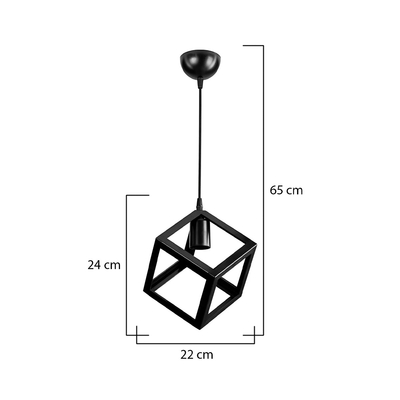 GloboStar® DISE 203-0274 Μοντέρνο Κρεμαστό Φωτιστικό Κύβος Μονόφωτο 1 x E27 IP20 Μαύρο Πλαστικό - Μ18 x Π18 x Υ68cm
