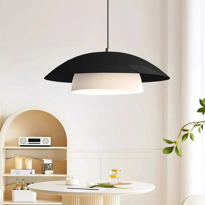 GloboStar® AURA 204-0117 Μοντέρνο Κρεμαστό Φωτιστικό Καμπάνα Μονόφωτο 1 x E27 IP20 Μαύρο & Λευκό Μέταλλο - Μ31 x Π31 x Υ27cm