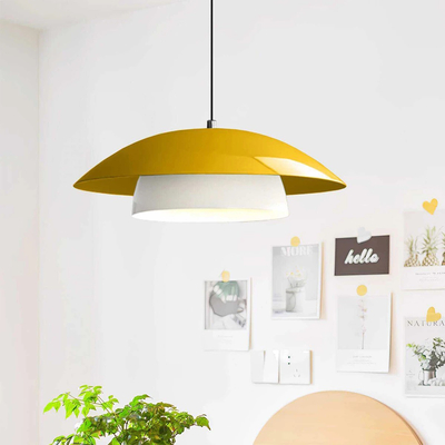 GloboStar® AURA 204-0118 Μοντέρνο Κρεμαστό Φωτιστικό Καμπάνα Μονόφωτο 1 x E27 IP20 Κίτρινο & Λευκό Μέταλλο - Μ31 x Π31 x Υ27cm