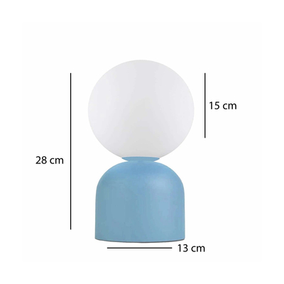 GloboStar® MAGIC 204-0133 Μοντέρνο Eπιτραπέζιο Φωτιστικό Μονόφωτο 1 x E27 IP20 Μπλε Μέταλλο με Λευκό Γυαλί - Μ13 x Π13 x Υ28cm