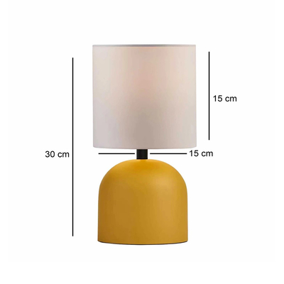 GloboStar® LOREN 204-0137 Μοντέρνο Eπιτραπέζιο Φωτιστικό Μονόφωτο 1 x E27 IP20 Κίτρινο Μέταλλο με Μπεζ Ύφασμα - Μ15 x Π15 x Υ31cm