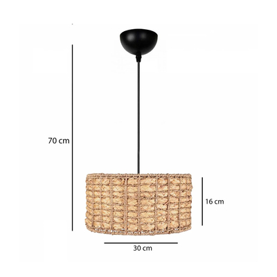 GloboStar® POMEGRANDE 204-0157 Boho Κρεμαστό Φωτιστικό Kαπέλο Μονόφωτο 1 x E27 IP20 Μπεζ Rattan - Μ30 x Π30 x Υ16cm