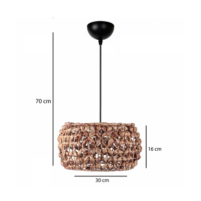 GloboStar® DARIO 204-0159 Boho Κρεμαστό Φωτιστικό Kαπέλο Μονόφωτο 1 x E27 IP20 Καφέ Rattan - Μ29 x Π29 x Υ16cm