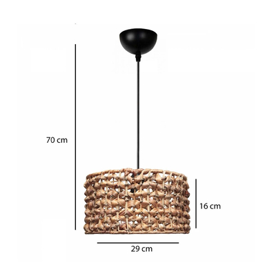 GloboStar® POMEGRANDE 204-0160 Boho Κρεμαστό Φωτιστικό Kαπέλο Μονόφωτο 1 x E27 IP20 Καφέ Rattan - Μ29 x Π29 x Υ16cm