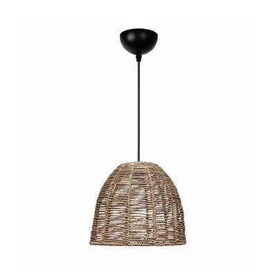GloboStar® MEKA 204-0162 Boho Κρεμαστό Φωτιστικό Καμπάνα Μονόφωτο 1 x E27 IP20 Καφε Σχοινί - Μ31 x Π31 x Υ26cm