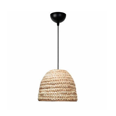 GloboStar® MEKA 204-0163 Boho Κρεμαστό Φωτιστικό Καμπάνα Μονόφωτο 1 x E27 IP20 Μπεζ Rattan - Μ30 x Π30 x Υ25cm
