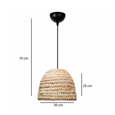 GloboStar® MEKA 204-0163 Boho Κρεμαστό Φωτιστικό Καμπάνα Μονόφωτο 1 x E27 IP20 Μπεζ Rattan - Μ30 x Π30 x Υ25cm