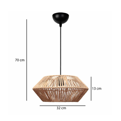 GloboStar® CASTRO 204-0164 Boho Κρεμαστό Φωτιστικό Kαπέλο Μονόφωτο 1 x E27 IP20 Μπεζ Σχοινί - Μ31 x Π31 x Υ26cm