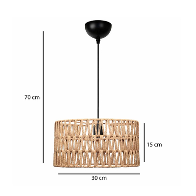 GloboStar® POMEGRANDE 204-0166 Boho Κρεμαστό Φωτιστικό Kαπέλο Μονόφωτο 1 x E27 IP20 Μπεζ Σχοινί - Μ30 x Π30 x Υ16cm