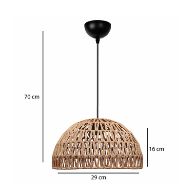 GloboStar® SAND 204-0167 Boho Κρεμαστό Φωτιστικό Καμπάνα Μονόφωτο 1 x E27 IP20 Μπεζ Σχοινί - Μ29 x Π29 x Υ16cm