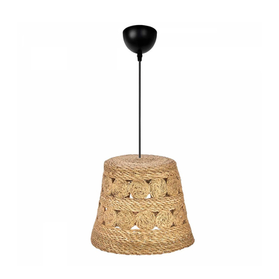 GloboStar® PANIER 204-0171 Boho Κρεμαστό Φωτιστικό Καμπάνα Μονόφωτο 1 x E27 IP20 Μπεζ Σχοινί - Μ32 x Π32 x Υ30cm