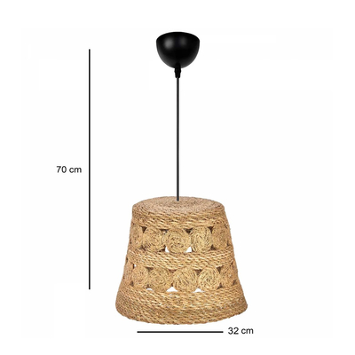 GloboStar® PANIER 204-0171 Boho Κρεμαστό Φωτιστικό Καμπάνα Μονόφωτο 1 x E27 IP20 Μπεζ Σχοινί - Μ32 x Π32 x Υ30cm