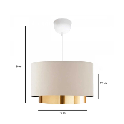 GloboStar® BASIL 204-0173 Μοντέρνο Κρεμαστό Φωτιστικό Kαπέλο Μονόφωτο 1 x E27 IP20 Μπεζ & Χρυσό Ύφασμα - Μ30 x Π30 x Υ20cm
