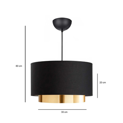 GloboStar® BASIL 204-0174 Μοντέρνο Κρεμαστό Φωτιστικό Kαπέλο Μονόφωτο 1 x E27 IP20 Μαύρο & Χρυσό Ύφασμα - Μ30 x Π30 x Υ20cm
