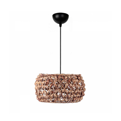 GloboStar® DARIO 204-0159 Boho Κρεμαστό Φωτιστικό Kαπέλο Μονόφωτο 1 x E27 IP20 Καφέ Rattan - Μ29 x Π29 x Υ16cm