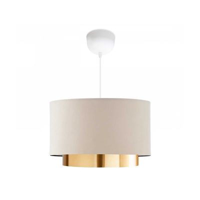 GloboStar® BASIL 204-0173 Μοντέρνο Κρεμαστό Φωτιστικό Kαπέλο Μονόφωτο 1 x E27 IP20 Μπεζ & Χρυσό Ύφασμα - Μ30 x Π30 x Υ20cm
