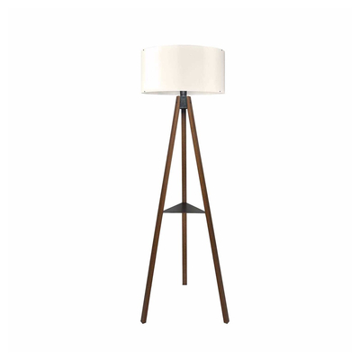 GloboStar® SHELF 204-0129 Μοντέρνο Eπιδαπέδιο Φωτιστικό Μονόφωτο 1 x E27 IP20 Καφέ Ξύλο με Μπεζ Ύφασμα - Μ38 x Π38 x Υ135cm