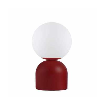 GloboStar® MAGIC 204-0135 Μοντέρνο Eπιτραπέζιο Φωτιστικό Μονόφωτο 1 x E27 IP20 Κόκκινο Μέταλλο με Λευκό Γυαλί - Μ13 x Π13 x Υ28cm