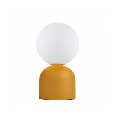 GloboStar® MAGIC 204-0131 Μοντέρνο Eπιτραπέζιο Φωτιστικό Μονόφωτο 1 x E27 IP20 Κίτρινο Μέταλλο με Λευκό Γυαλί - Μ13 x Π13 x Υ28cm