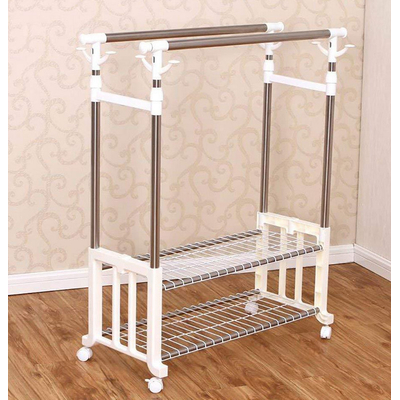 Τροχήλατη κρεμάστρα δαπέδου διπλή με ράφια - 0327B - 522411