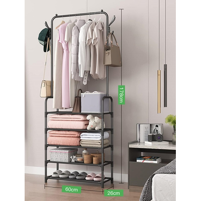 Κρεμάστρα δαπέδου με ράφια παπουτσιών - 6013-5 - 915039 - Black