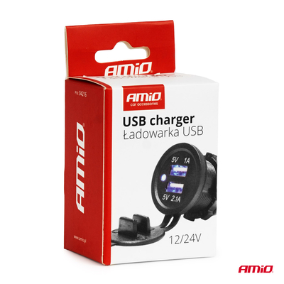 ΠΡΙΖΑ ΜΕ 2 ΘΥΡΕΣ USB ΚΑΙ ΚΑΠΑΚΙ ΜΑΥΡΗ 12/24V 3.1A ΑΔΙΑΒΡΟΧΗ ΜΕ ΜΠΛΕ LED ΦΩΣ ΕΝΔΕΙΞΗΣ  AMIO - 1 ΤΕΜ.