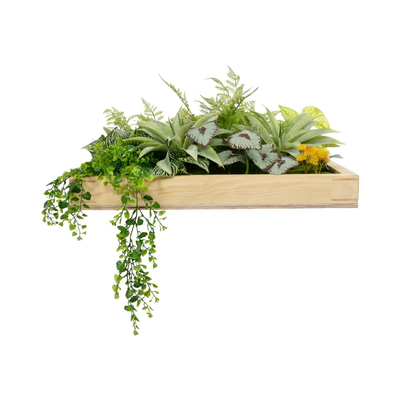 GloboStar® Artificial Garden VARIOUS PLANT 20641 Τεχνητό Διακοσμητικό Φυλλωσιάς σε Ξύλινο Πάνελ  - Κάθετος Κήπος Μιξ Μ60 x Π60 x Υ32cm