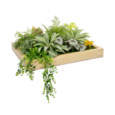GloboStar® Artificial Garden VARIOUS PLANT 20641 Τεχνητό Διακοσμητικό Φυλλωσιάς σε Ξύλινο Πάνελ  - Κάθετος Κήπος Μιξ Μ60 x Π60 x Υ32cm