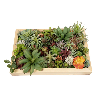 GloboStar® Artificial Garden VARIOUS PLANT 20642 Τεχνητό Διακοσμητικό Φυλλωσιάς σε Ξύλινο Πάνελ  - Κάθετος Κήπος Μιξ Μ60 x Π60 x Υ20cm