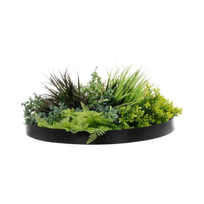 GloboStar® Artificial Garden VARIOUS PLANTS ROUND WALL DISC 20688 Τεχνητό Διακοσμητικό Στρογγυλό Πάνελ Φυλλωσιάς - Κάθετος Κήπος Μιξ Μ50 x Π50 x Υ23cm