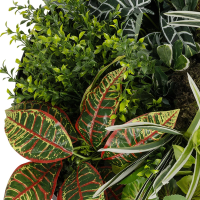 GloboStar® Artificial Garden VARIOUS PLANTS ROUND WALL DISC 20691 Τεχνητό Διακοσμητικό Στρογγυλό Πάνελ Φυλλωσιάς - Κάθετος Κήπος Μιξ Μ60 x Π60 x Υ20cm