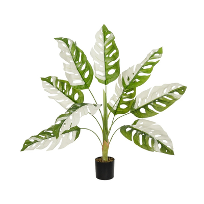 GloboStar® Artificial Garden ALBINO MONSTERA 20938 Τεχνητό Διακοσμητικό Φυτό Πράσινη & Λευκή Μονστέρα Μ90 x Π90 x Υ90cm