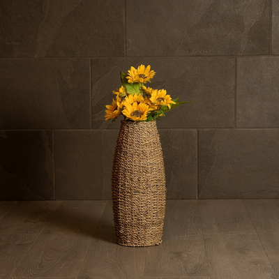 GloboStar® Artificial Garden FRANCISCO 21240 Διακοσμητικό Πλεκτό Καλάθι - Κασπώ Γλάστρα - Flower Pot Μπεζ Μ20 x Π20 x Υ41cm