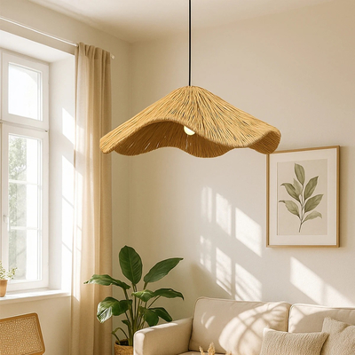 GloboStar® PAJERO 204-0177 Boho Κρεμαστό Φωτιστικό Οροφής Μονόφωτο 1 x E27 AC 220-240V IP20 Μπεζ - Μ50 x Π50 x Υ22cm