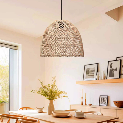 GloboStar® CESTINO 204-0178 Boho Κρεμαστό Φωτιστικό Οροφής Μονόφωτο 1 x E27 AC 220-240V IP20 Μπεζ - Μ30 x Π30 x Υ25cm