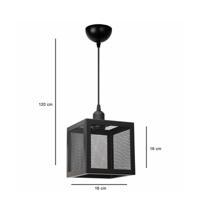 GloboStar® JAULA 204-0181 Μοντέρνο Κρεμαστό Φωτιστικό Οροφής Μονόφωτο 1 x E27 AC 220-240V IP20 Μαύρο - Μ17 x Π17 x Υ23cm