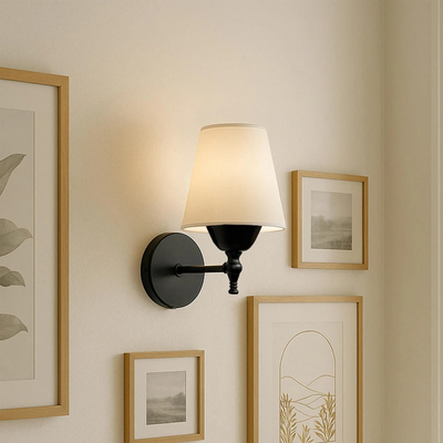 GloboStar® ELEGANTE 204-0186 Μοντέρνο Φωτιστικό Τοίχου Απλίκα Μονόφωτο 1 x E27 AC 220-240V IP20 Μπεζ & Μαύρο - Μ14 x Π14 x Υ26cm