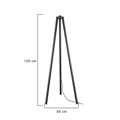 GloboStar® TRIPOD 203-0258 Μοντέρνο Επιδαπέδιο Φωτιστικό Μονόφωτο 1 x E27 IP20 Μαύρο Ξύλο - Μ38 x Π38 x Υ120cm